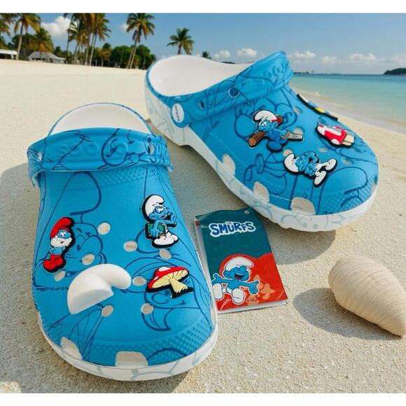 CROCS Other - NEW The Smurfs Crocs Classic Clog J6 Kids Junior Blue White Jibbitz Charm